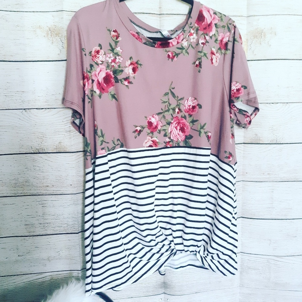 Floral & Striped Knotted Bottom Top